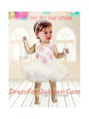 Cute A-Line Scoop Little Girl Dresses With Appliques Bowknot in White