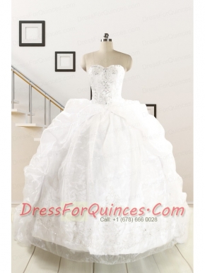 Exquisite Appliques White Brush Train Quinceanera Dresses for 2015