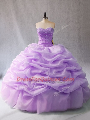 Lavender Sleeveless Beading and Pick Ups Floor Length Quinceanera Gown