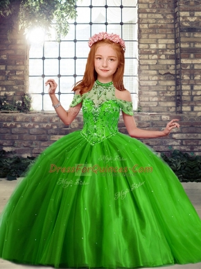 Excellent Green Lace Up Pageant Gowns For Girls Beading Sleeveless Floor Length