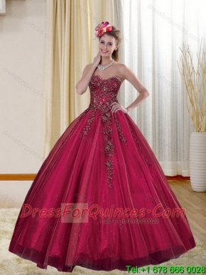 2015 Elegant Burgundy Quinceanera Dresses with Appliques