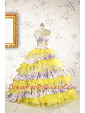 2015 Printed and Ruffles Multi-color Quinceanera Dresses