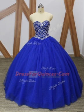 Charming Royal Blue Sleeveless Beading Floor Length 15 Quinceanera Dress