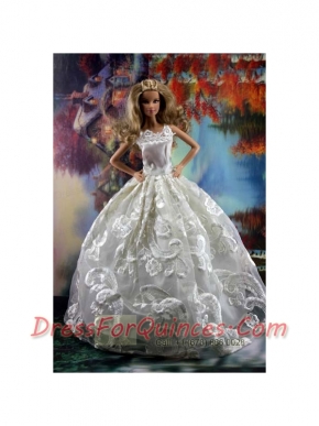 Romantic White Gown With Embroidery Dress For Barbie Doll