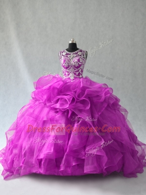 Floor Length Ball Gowns Sleeveless Purple Quinceanera Gowns Lace Up