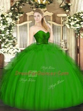 Green Zipper Quinceanera Dresses Ruffles Sleeveless Floor Length