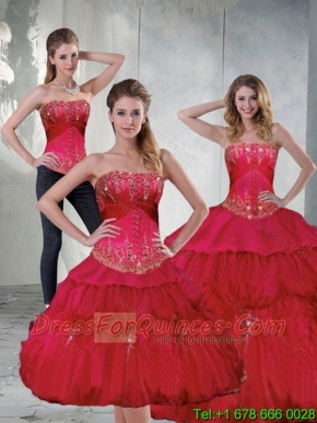 2015 Pretty Red Quinceanera Dresses with Beading and Ruffles