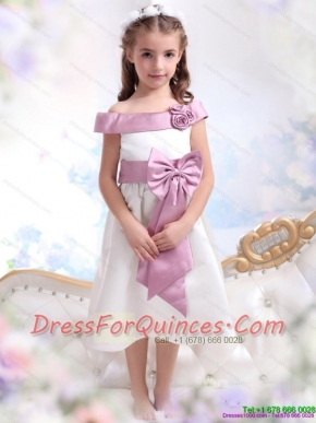 Adorable Off The Shoulder White Little Girl Pageant Dresses with Flower and Bowknot