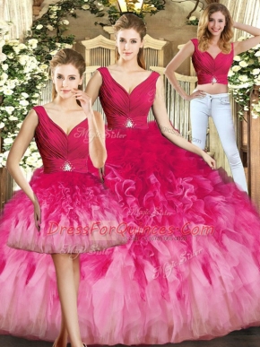 Inexpensive Floor Length Multi-color Quinceanera Gowns V-neck Sleeveless Lace Up