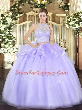 Sumptuous Lavender Scoop Neckline Lace Sweet 16 Dresses Sleeveless Zipper