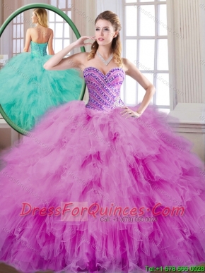 2016 Fashionable Beading and Ruffles Quinceanera Dresses in Fuchsia