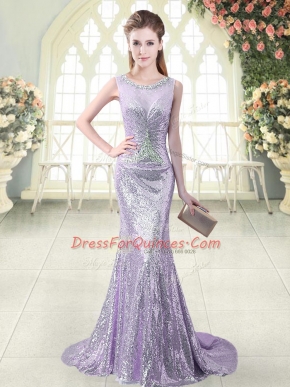 Sexy Lavender Scoop Neckline Beading Sleeveless Zipper