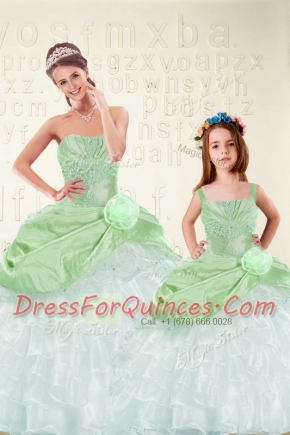 Extravagant Ball Gowns Beading and Ruffled Layers and Hand Made Flower Quinceanera Dress Lace Up Organza and Taffeta Sleeveless Floor Length