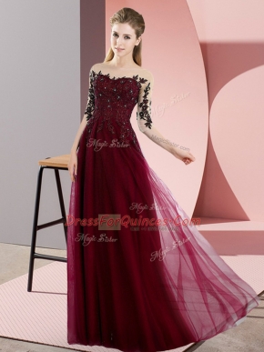 Comfortable Bateau Half Sleeves Chiffon Dama Dress Beading and Lace Lace Up