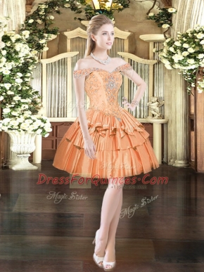 Modest Orange Red Sleeveless Satin and Organza Lace Up Prom Dresses for Prom and Party