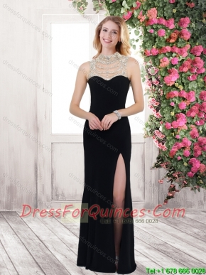 Fashionable High Neck Beaded Prom Dresses with High Slit