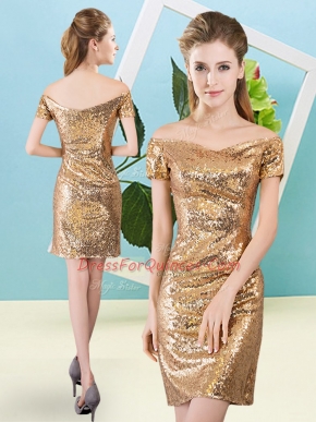 Stunning Short Sleeves Zipper Mini Length Sequins Prom Dress