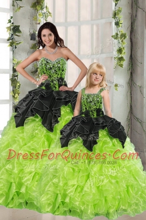 Green Sweetheart Lace Up Beading and Ruffles 15th Birthday Dress Sleeveless