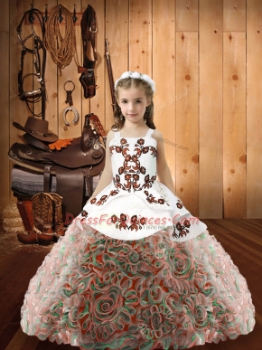 Wonderful Straps Sleeveless Lace Up Little Girl Pageant Gowns Multi-color Fabric With Rolling Flowers