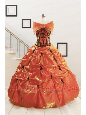 Orange Red and Black Sweetheart Appliques Quinceanera Dresses with Wraps