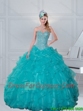 New Styles Sweetheart Beaded 2015 Quinceanera Dresses in Turquoise