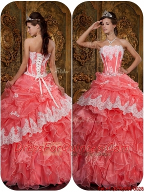 Gorgeous Appliques Waltermelon Strapless Quinceanera Dresses