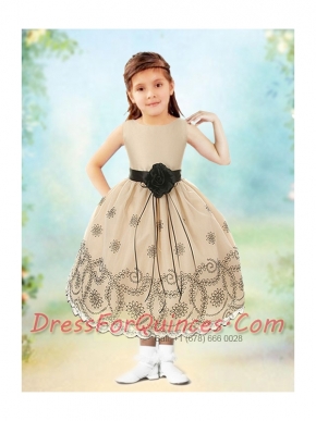 Perfect Ball Gown Scoop Tea-length Champagne Flower Girl Dresses