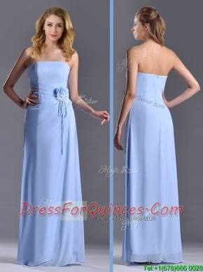 Cheap Strapless Hand Crafted Flower Long Dama Dress in Light Blue