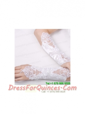 Fabulous Satin Fingerless Elbow Length Bridal Gloves With Appliques
