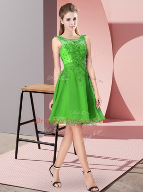 Enchanting Sleeveless Chiffon Knee Length Zipper Dama Dress for Quinceanera in Green with Appliques