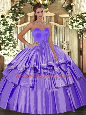 Trendy Lavender Lace Up Sweetheart Beading and Ruffled Layers Sweet 16 Quinceanera Dress Taffeta Sleeveless