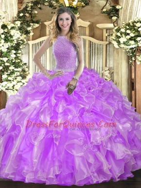 Floor Length Ball Gowns Sleeveless Lavender 15th Birthday Dress Lace Up