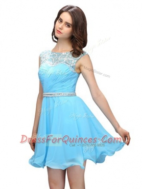 Baby Blue Scoop Zipper Beading Dress for Prom Sleeveless