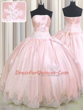 Sleeveless Lace Up Floor Length Beading and Appliques Quinceanera Gown