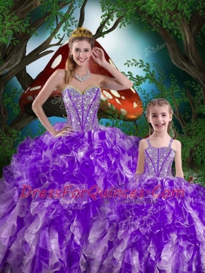 Pretty Eggplant Purple Sleeveless Beading and Ruffles Floor Length Sweet 16 Quinceanera Dress