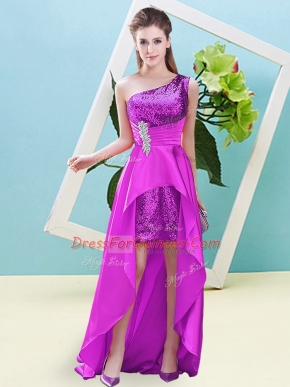 Inexpensive Beading and Sequins Fuchsia Lace Up Sleeveless High Low