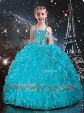 2016 Straps Adorable Little Girl Pageant Dresses with Beading and Ruffles in Baby Blue