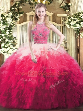 Sexy Beading and Ruffles 15 Quinceanera Dress Multi-color Zipper Sleeveless Floor Length