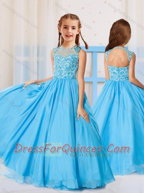 Ball Gown Scoop Beaded Little Girl Pageant Dress in Aqua Blue