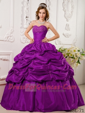 Exquisite  Ball Gown Floor-length Sweetheart  Tafftea Appliques Fuchsia Discount Quinceanera Dresses