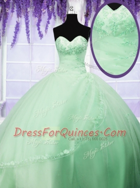 Charming Ball Gowns Tulle Sweetheart Sleeveless Appliques Floor Length Lace Up 15th Birthday Dress