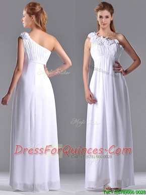 Elegant Empire Hand Crafted Side Zipper White Dama Dress with One Shoulder
