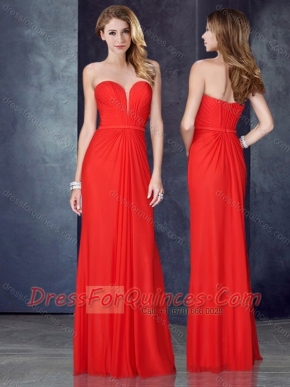 Empire Sweetheart Red Dama Dress with Ruching and Belt