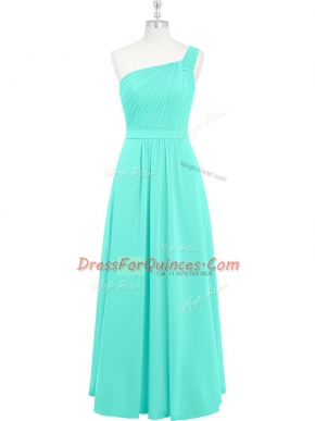 One Shoulder Sleeveless Zipper Dress for Prom Aqua Blue Chiffon