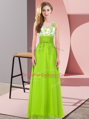 Yellow Green Empire Chiffon Scoop Sleeveless Appliques Floor Length Backless Quinceanera Dama Dress