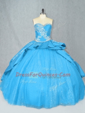 Dynamic Baby Blue Sweetheart Lace Up Embroidery 15 Quinceanera Dress Court Train Sleeveless