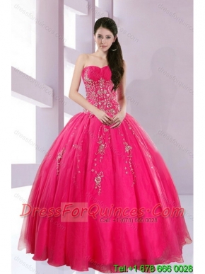 2015 Fshionable Strapless Hot Pink Quince Dresses with Appliques