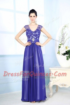 Scoop Sleeveless Chiffon Prom Dress Beading and Appliques Zipper