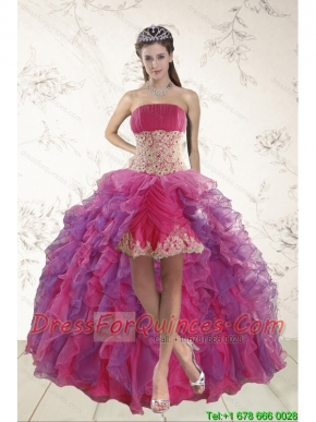 2015 Classical High Low Junior Dresses with Appliques and Ruffles