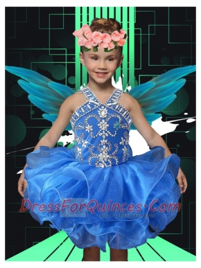 Cute Ball Gown Straps Knee-length Beading Royal Blue Little Girl Dress